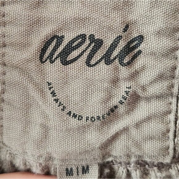 Aerie American Eagle Lumber Jane Waffle Polo Oversized Pullover Top Green Medium - Picture 2 of 8